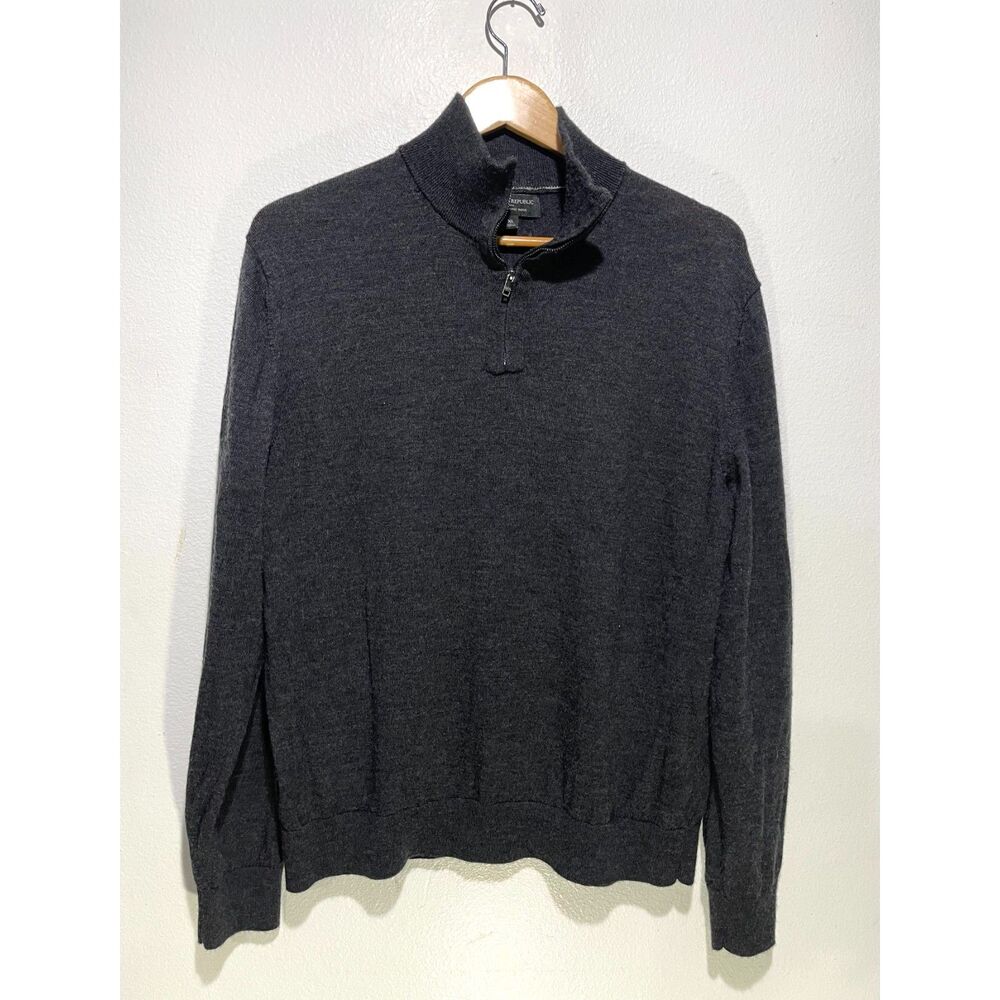 Banana Republic merino wool sweater quarter zip winter business gray men XL